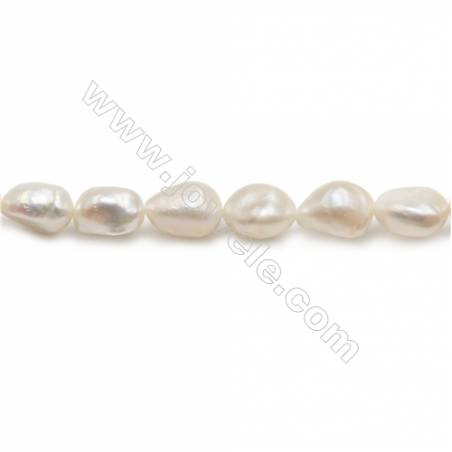 Perles de culture naturelles  perles d'eau douce irrégulière  blanche sur fil  10~11mm  trou 0.8mm x1 fil 15~16"