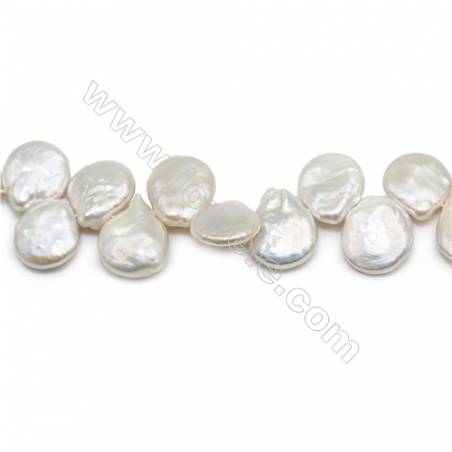 Perles de culture naturelles  perles d'eau douce goutte  blanche sur fil  15~16x18~20mm  trou 0.8mm x1 fil 15~16"