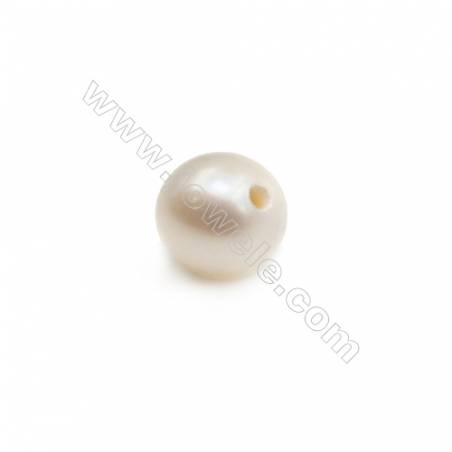 Perles d'eau douce blanche semi-percées ronde  6.5~7mm de diamètre  trou 0.8mm  2perles/paquet