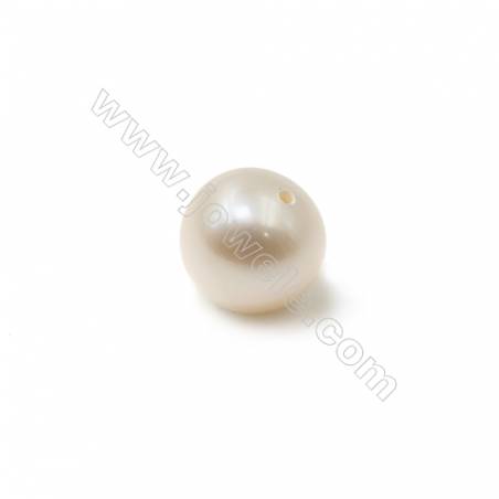 Perles d'eau douce blanche semi-percées ronde  7~7.5mm de diamètre  trou 0.8mm  2perles/paquet