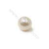 Perles d'eau douce blanche semi-percées ronde  7~7.5mm de diamètre  trou 0.8mm  2perles/paquet