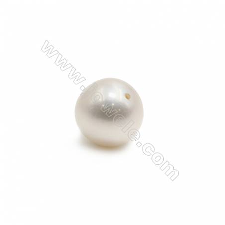 Perles d'eau douce blanche semi-percées ronde  7.5~8mm de diamètre  trou 0.8mm  2perles/paquet