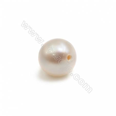 Perles culturelles perles d'eau douce blanche semi-percées  ronde  9~9.5mm de diamètre  trou 0.8mm  1perle/paquet