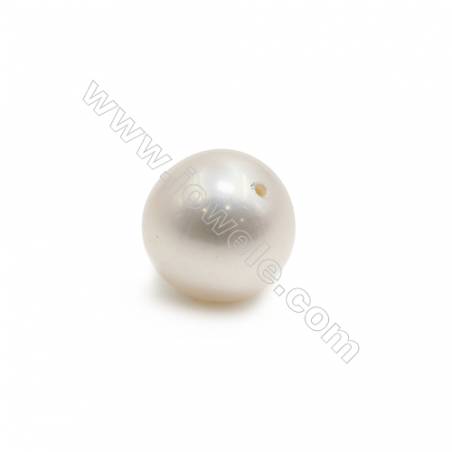 Perles culturelles perles d'eau douce blanche  semi-percées ronde  10~11mm de diamètre  trou 0.8mm  1perle/paquet