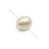 Perles d'eau douce blanche semi-percées ovale Environ 9mm de diamètre  trou 0.8mm  6perles/paquet