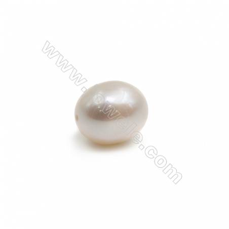 Perles d'eau douce blanche semi-percées ovale Environ 10mm de diamètre  trou 0.8mm  2perles/paquet