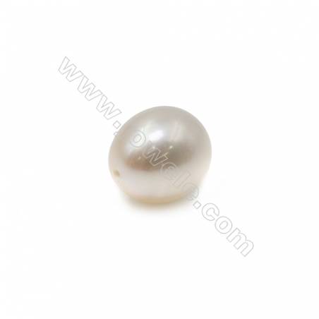 Perles d'eau douce semi-percées blanche ovale Environ 11mm de diamètre  trou 0.8mm  2perles/paquet