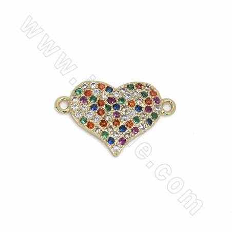 Brass Gold Plated Micro Pave Cubic Zirconia Heart Shape Charms Connector Size 13x20mm Hole 1.2mm 4pcs/Pack