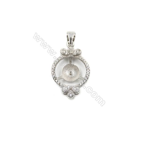 925 Sterling silver platinum plated CZ inlaid pendants, 16x23mm, x 5 pcs, tray 7mm, needle 0.8mm