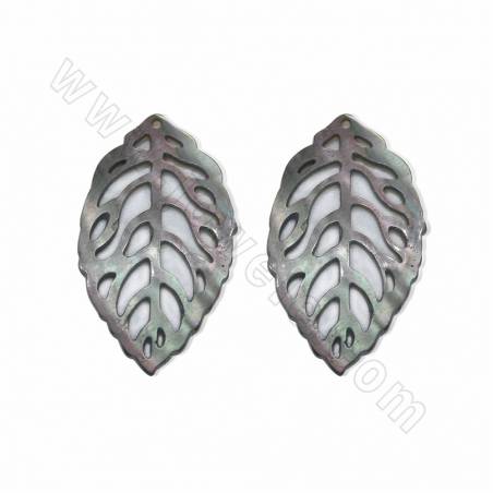 Natural Hollow Leaf Gray Mother-of-Pearl Shell Pendant 14x25mm  Hole 0.8mm  2pcs/Pack