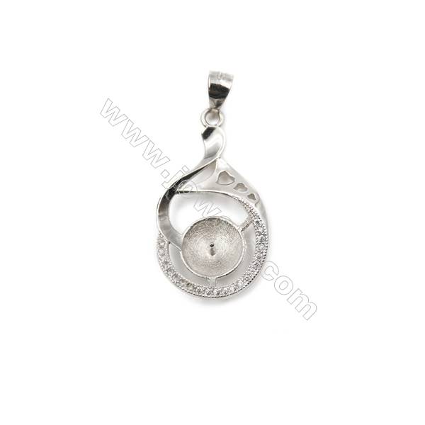 Pendentif pour perle semi-percée en Argent 925 rhodié avec Zirconium-D5557 16x27mm x 5pcs