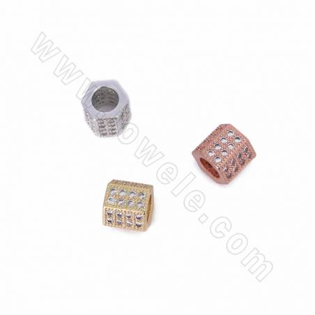 Perline di zirconio cubico micropave in ottone, dimensioni 8x8 mm, foro 4,5 mm, 10 pezzi/confezione, placcate (oro, oro rosa, or