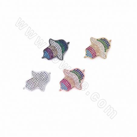 Maglie in ottone con zirconi micropave, a mano, dimensioni 25x20 mm, foro 0,7 mm, 4 pezzi/confezione