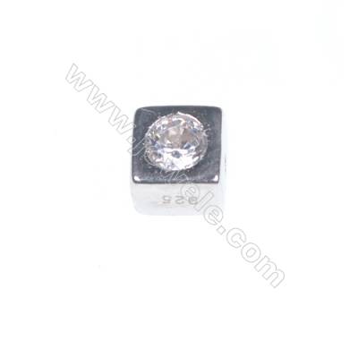 925 sterling silver platinum plated cube jewelry accessories, 4x4mm, x 20pcs, hole 0.8mm