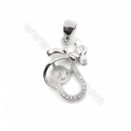 Sterling silver 925 platinum plated zircon pendant, 13x19mm, x 5 pcs, tray 6mm, neddle 0.7mm