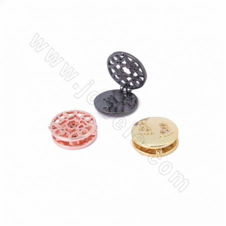 Brass Micro Pave Cubic Zirconia Round Slide Charms Openable Size 14mm Hole 10x2mm 10pcs/Pack