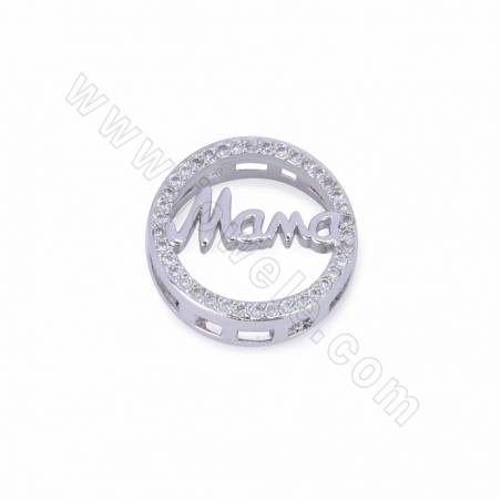 Breloques coulissantes en laiton avec micro-perles en zirconium cubique, rondes avec le mot MaMa, taille 16 mm, trou 10x2 mm, 10