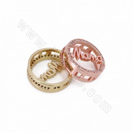 Brass Micro Pave Cubic Zirconia Round  MaMa  Slide Charms  Size 16mm Hole 10x2mm 10pcs/Pack