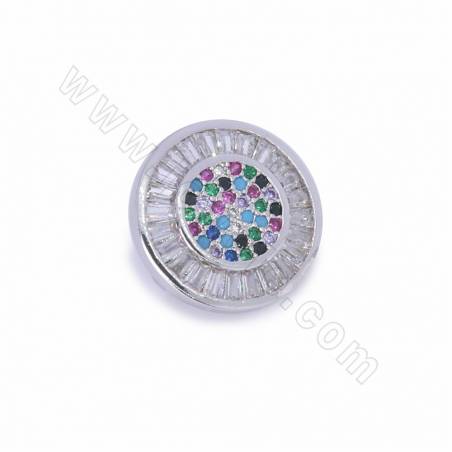 Brass Micro Pave Cubic Zirconia Round Slide Charms Size 15mm Hole 10x2mm Gold/White Gold Plated 4pcs/Pack