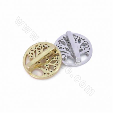 Brass Micro Pave Cubic Zirconia Lucky Tree Slide Charms Size 15mm Hole 10x2mm Gold/White Gold Plated 8pcs/Pack