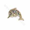 Brass Micro Pave Cubic Zirconia Dolphin Slide Charms Size 19x14mm Hole 10x2mm Gold/White Gold Plated 8pcs/Pack
