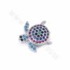 Breloques à glisser en laiton avec micro-perles de zirconium cubique, tortue de mer, taille 16x16mm, trou 10x2mm, 6pcs/pack, pla