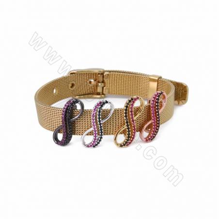 Accessoires pour bracelet en laiton avec zircon couleur dorée or rose platine ou noire  Taille 20x7mm 20pcs/paquet