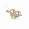 Brass Micro Pave Cubic Zirconia Heart  Slide Charms Size 18x27mm Hole 10x2mm Gold/White Gold Plated 10pcs/Pack