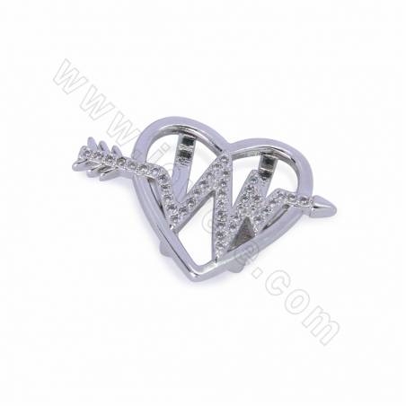 Brass Micro Pave Cubic Zirconia Heart  Slide Charms Size 18x27mm Hole 10x2mm Gold/White Gold Plated 10pcs/Pack