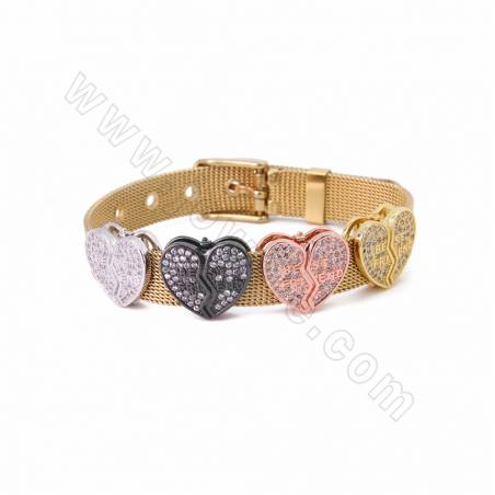 Brass Micro Pave Cubic Zirconia Heart Shape Slide Charms Openable Size 14x16mm Hole 10x2mm 6pcs/Pack