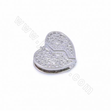 Breloques coulissantes en laiton micro-pavé en zirconium cubique, coeur, ouvrable, taille 14x16mm, trou 10x2mm, 6pcs/pack