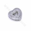 Brass Micro Pave Cubic Zirconia Heart Shape Slide Charms Openable Size 19x19mm Hole 10x2mm 4pcs/Pack