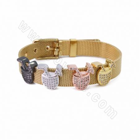 Brass Micro Pave Cubic Zirconia Drinking Cup Slide Charms Size 14x14mm Hole 9x2mm 8pcs/Pack