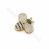 Brass Micro Pave Cubic Zirconia Honey Bee Slide Charms Openable Size 22x24mm Hole 10x2mm 4pcs/Pack