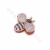 Brass Micro Pave Cubic Zirconia Honey Bee Slide Charms Openable Size 22x24mm Hole 10x2mm 4pcs/Pack
