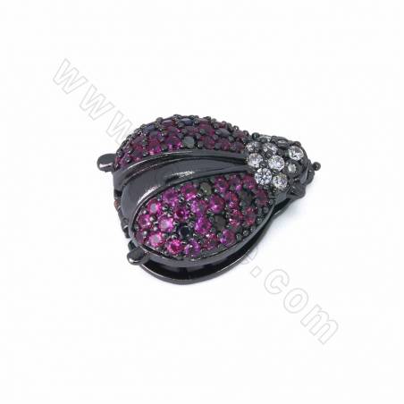 Brass Micro Pave Cubic Zirconia Ladybird Slide Charms Openable Size 21x16mm Hole 10x2mm 4pcs/Pack