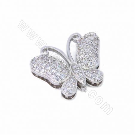 Brass Micro Pave Cubic Zirconia Butterfly Slide Charms Openable Size 21x26mm Hole 10x2mm  4pcs/Pack