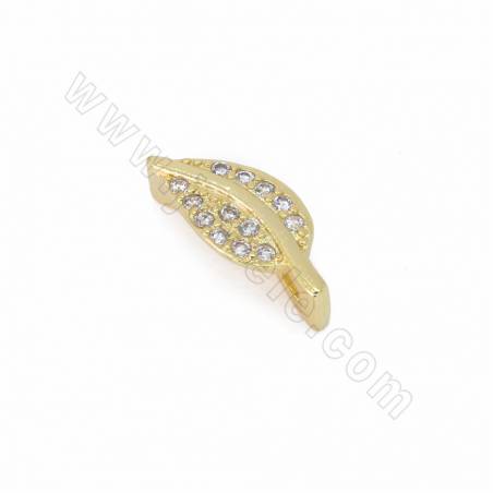 Breloques en laiton avec micro-perles en zirconium cubique, feuille, taille 14x6mm, trou 10x2mm, 10pcs/pack