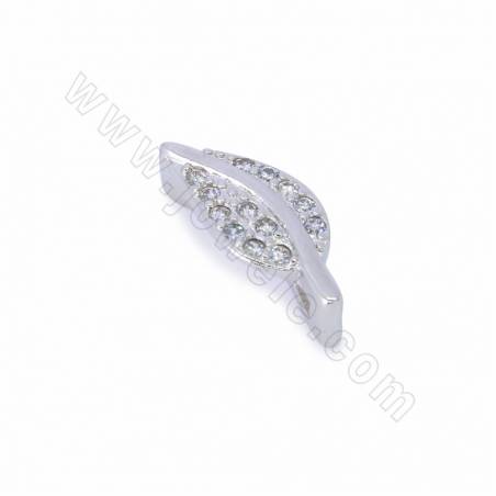 Breloques en laiton avec micro-perles en zirconium cubique, feuille, taille 14x6mm, trou 10x2mm, 10pcs/pack