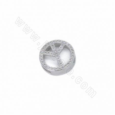Breloques coulissantes en laiton avec micro-perles en zirconium cubique, rondes, taille 15 mm, trou 10x2 mm, 8 pièces par paquet