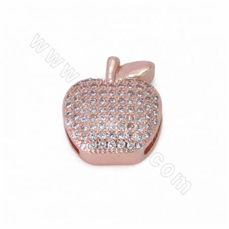 Breloques en laiton avec micro-perles en zirconium cubique, pomme, taille 15x14mm, trou 10x2mm, 6pcs/pack