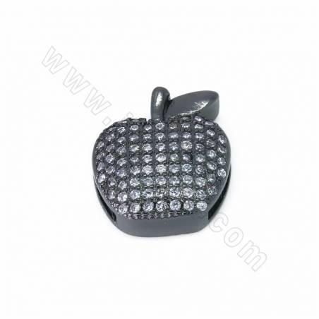 Brass Micro Pave Cubic Zirconia Apple Slide Charms Size 15x14mm Hole 10x2mm 6pcs/Pack