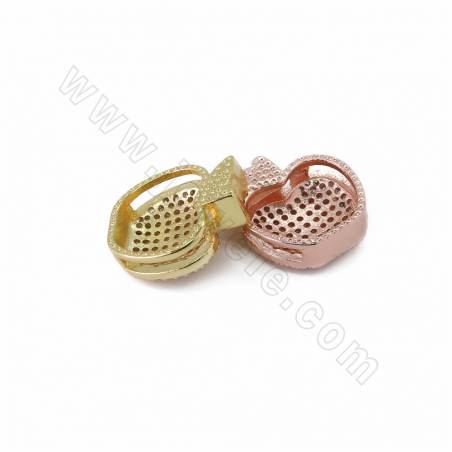 Brass Micro Pave Cubic Zirconia Apple Slide Charms Size 15x14mm Hole 10x2mm 6pcs/Pack