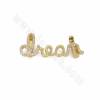 Brass Micro Pave Cubic Zirconia Slide Charms Word "dream" Size 14x34mm Hole 10x2mm 6pcs/Pack