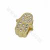 Brass Micro Pave Cubic Zirconia Hamsa Hand Slide Charms Size 14x10mm Hole 10x2mm 10pcs/Pack