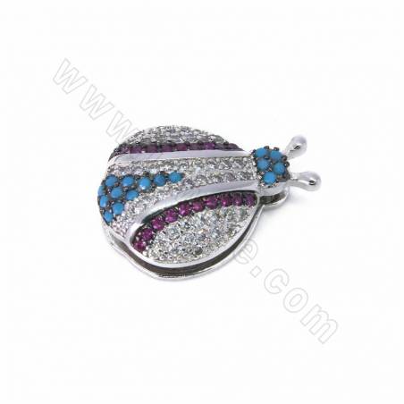 Brass Micro Pave Cubic Zirconia Ladybird Slide Charms Openable Size 19x14mm Hole 10x2mm 2pcs/Pack