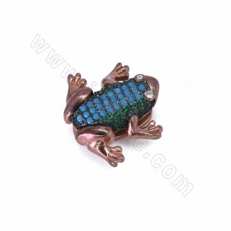 Brass Micro Pave Cubic Zirconia Frog Slide Charms Openable Size 16x18mm Hole 10x1.5mm 4pcs/Pack