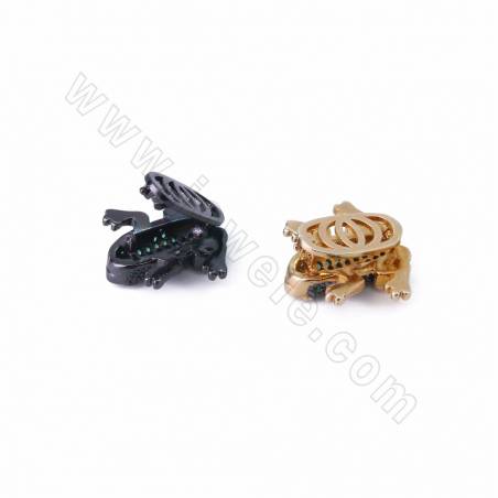 Breloques en laiton avec micro-perles en zirconium cubique, grenouille, ouvrable, taille 16x18mm, trou 10x1.5mm, 4pcs/pack