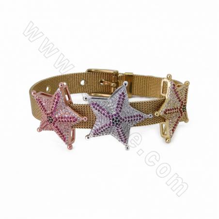 Brass Micro Pave Cubic Zirconia Starfish Slide Charms Size 26x26mm Hole 10x2mm 2pcs/Pack