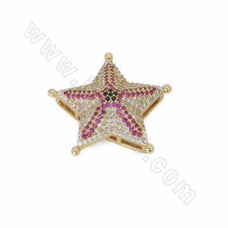 Laiton Micro Pave Cubic Zirconia Slide Charms, Starfish, Taille 26x26mm, Trou 10x2mm, 2pcs/pack